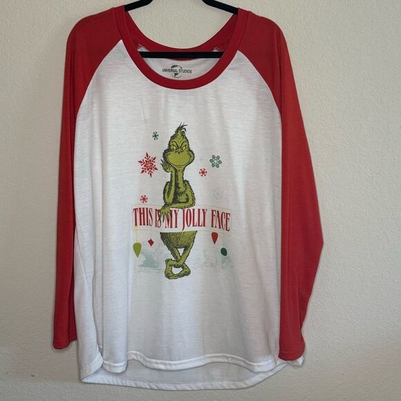 Universal Studios The Grinch This Is My Jolly Face Raglan Tee Shirt Top Size 3XL - Picture 1 of 3